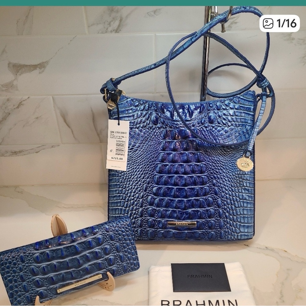 Brahmin NWT Katie Electric Blue Crossbody and Ady Wallet Set